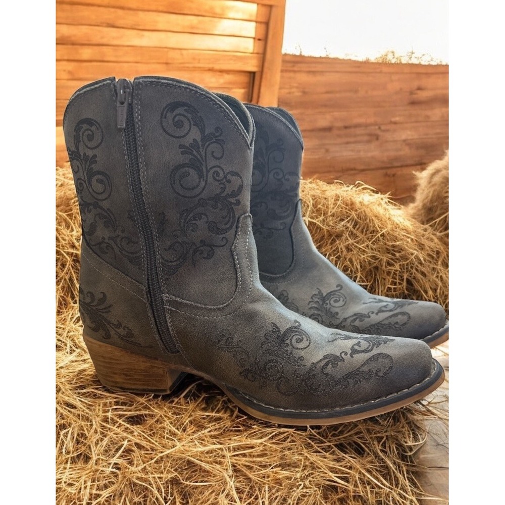 ROPER 🤎BROWN LASER PRINT🤑 SNIP TOE WESTERN BOOTIES Western Country Rodeo 7.5